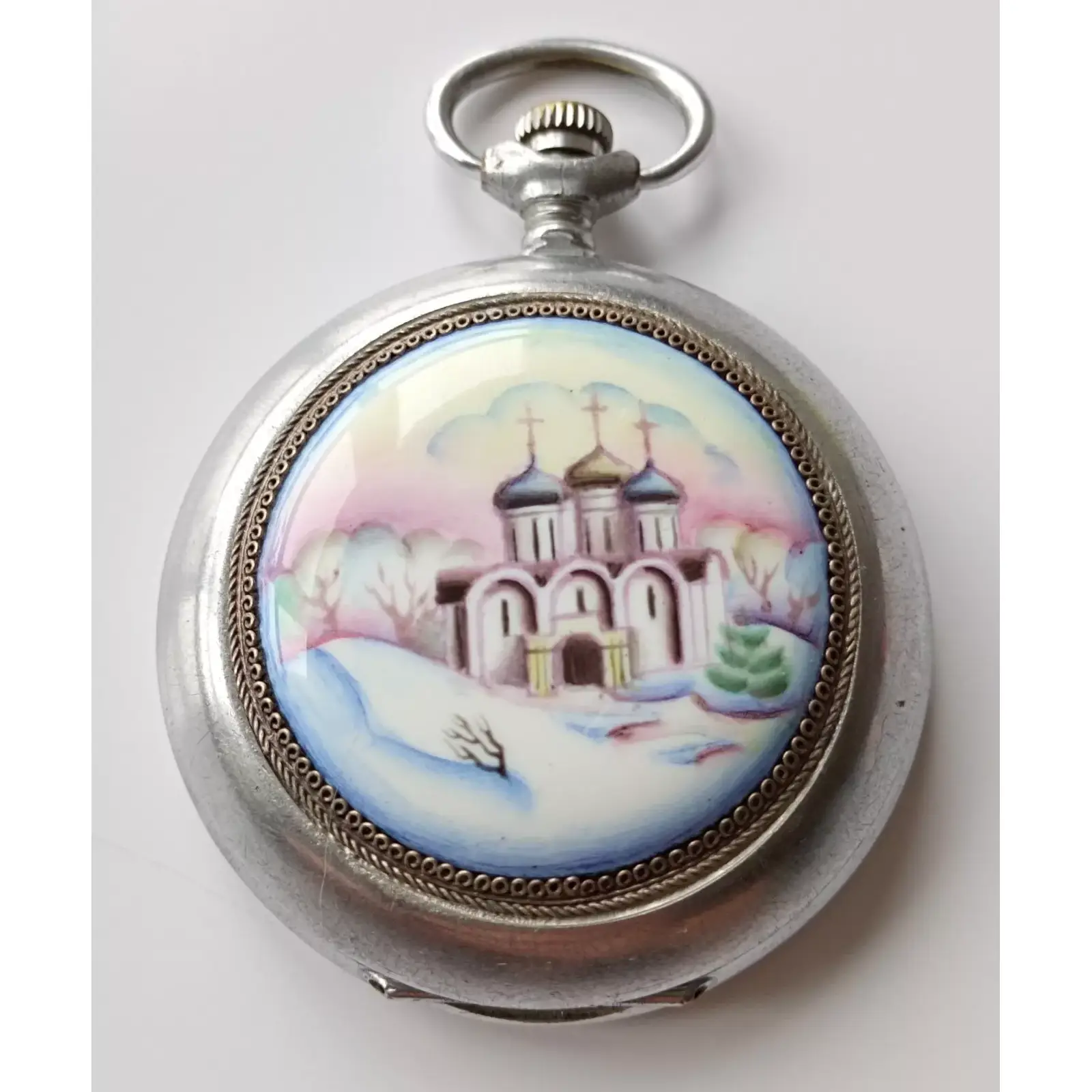 Pocket Watch MOLNIJA 3602 Hand Painted Church _2 Molnija Pocket Watch "Church" - Image 3