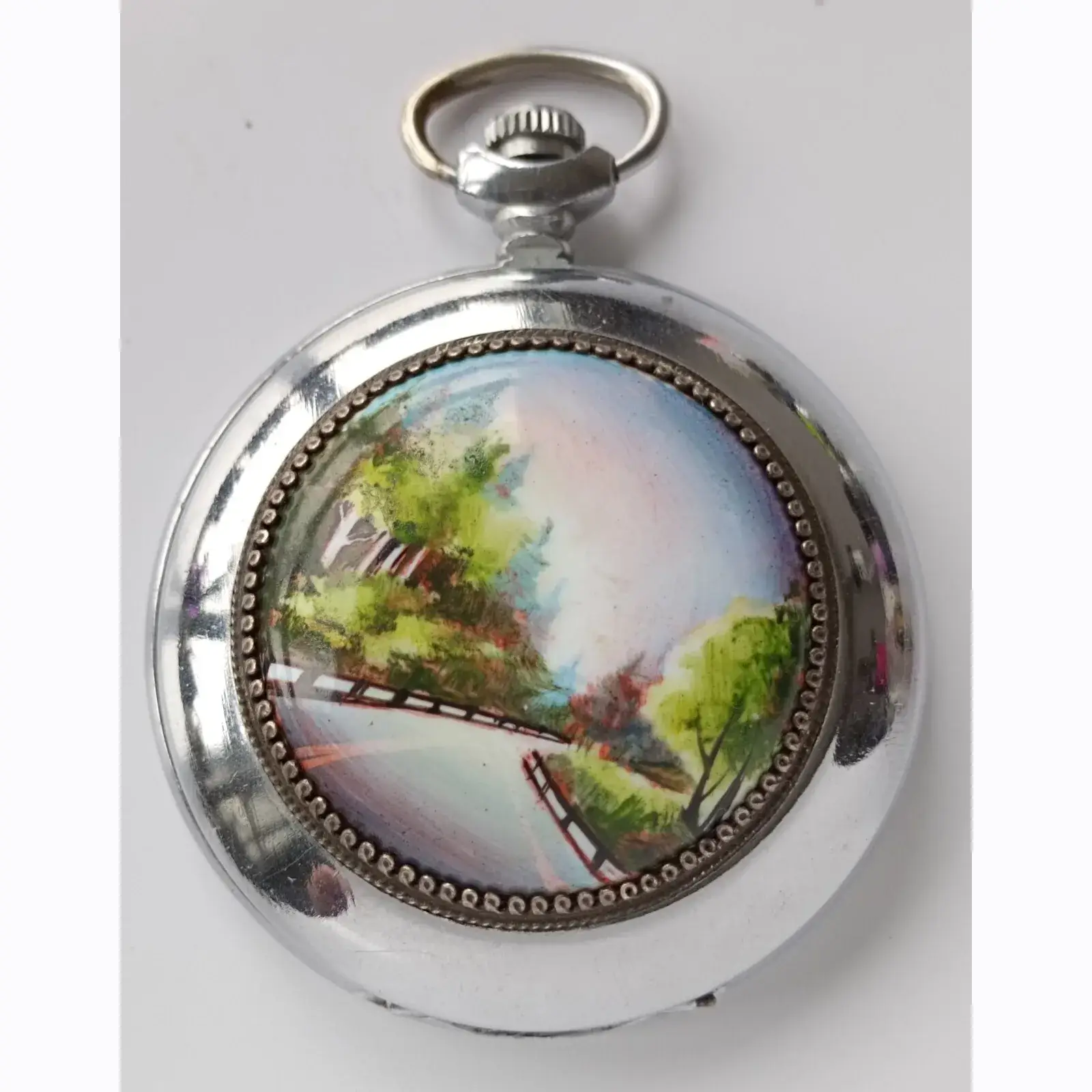 Pocket Watch Road Handpainted Each A Unique Russian Watch Molnija 3602 _1 Molnija Pocket Watch "Road"