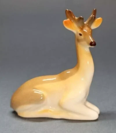 Porcelain Deer Figurine by LFZ - Hand-Painted, Animalistic Sculpture