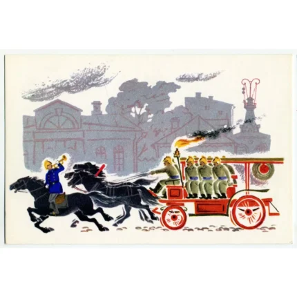 Vintage Postcard Fire escape. From the history of Moscow transport.