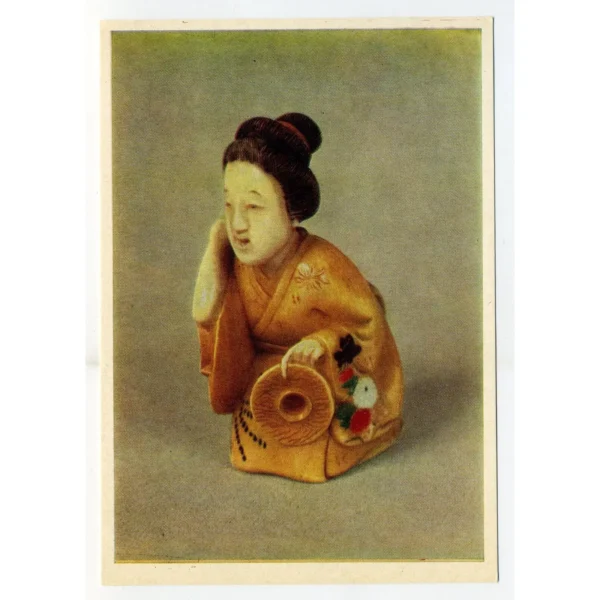 Vintage Postcard Netsuke A woman doing her hair