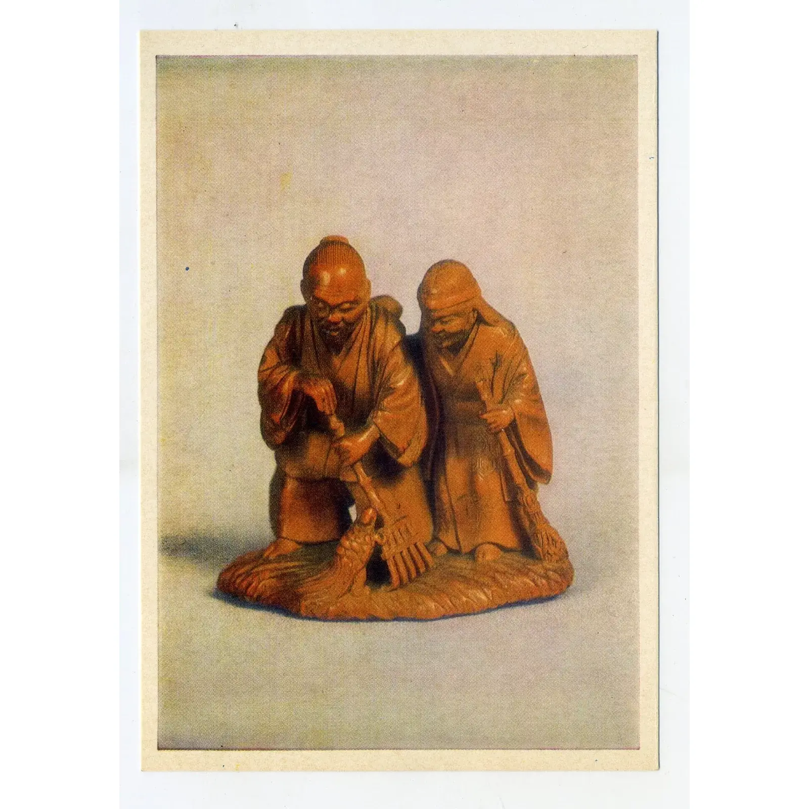 Vintage Postcard Netsuke MINKOKU MASTER Dzo and Uba, symbol of family harmony Vintage Postcard Netsuke: Minkoku Masterpiece - Image 1