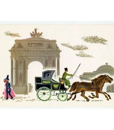 Vintage PostCard From the history of Moscow transport. Soviet Postal Cabriolet