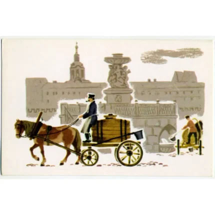 Vintage Moscow Postcard featuring the water carriage, a key element of Moscow's mid-19th century transportation history.