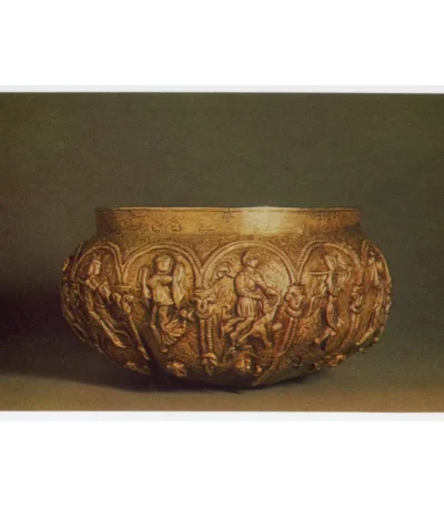 Vintage PostCard Byzantine silver Bowl with scenes under arches