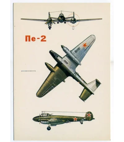 Vintage Postcard Soviet Combat Aircraft PE-2 DIVE BOMBER